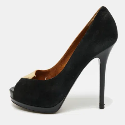 Pre-owned Fendi Sta Peep Toe Pumps Size 39 In Black