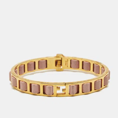 Pre-owned Fendi Sta Pink Leather Gold Tone Bracelet M