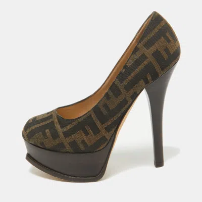 Pre-owned Fendi Sta Platform Pumps Size 35.5 In Brown