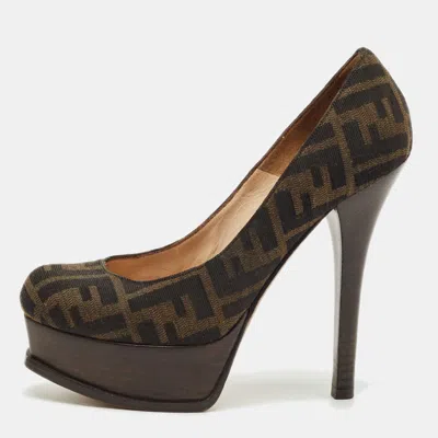 Pre-owned Fendi Sta Platform Pumps Size 37.5 In Brown