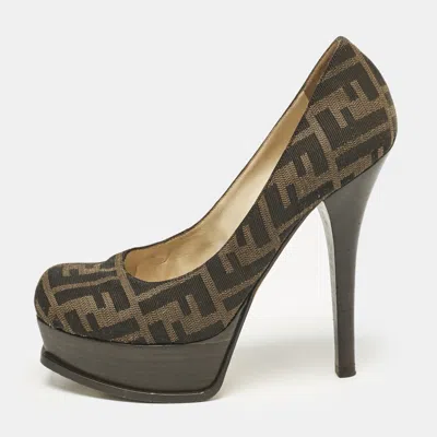 Pre-owned Fendi Sta Platform Pumps Size 39 In Brown