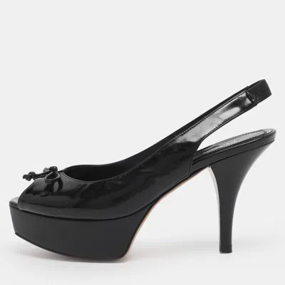 Pre-owned Fendi Sta Platform Slingback Pumps Size 36.5 In Black