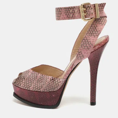 Pre-owned Fendi Sta Size 36 Pink Snakeskin Leather Platform Sandals