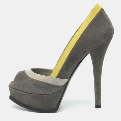 Pre-owned Fendi Sta Size 38 Multicolor Suede Platform Pumps