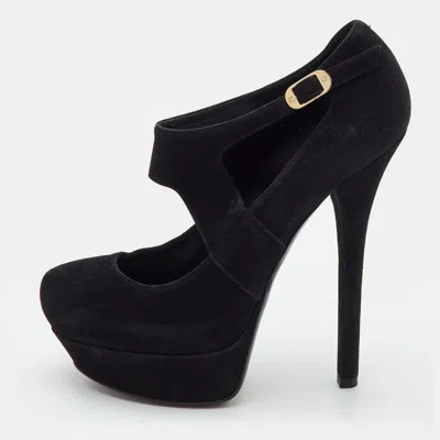 Pre-owned Fendi Sta Size 39.5 Black Suede Platform Pumps