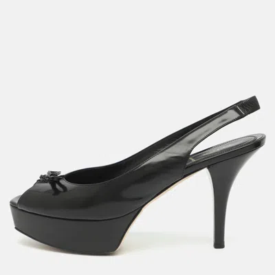 Pre-owned Fendi Sta Size 41 Black Leather Slingback Sandals