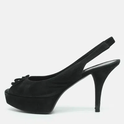 Pre-owned Fendi Sta Size 41 Black Suede Slingback Platform Pumps