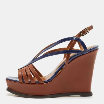 Pre-owned Fendi Sta Strappy Platform Wedge Sandals Size 38.5