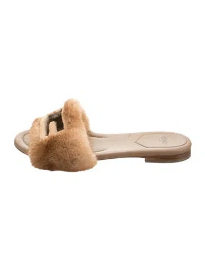 Pre-owned Fendi Stamp Leather Slides In Brown