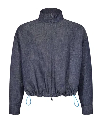 Fendi Stand Collar Zip-up Jacket In Blue