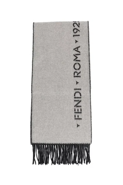 Fendi Stencil 1925 Wool And Cashmere Scarf In Gray