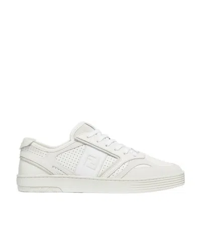 Fendi Step Leather Perforated Sneakers In White