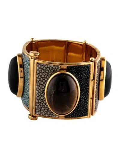 Pre-owned Fendi Stingray Bangle Bracelet, 6.75" In Black/blue/grey