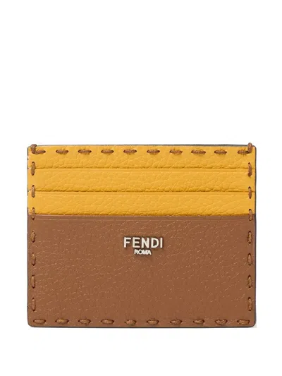 Fendi Stitched Bicolour Cardholder In Brown