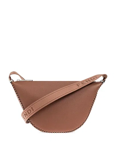 Fendi Stitched Leather Shoulder Bag In Black