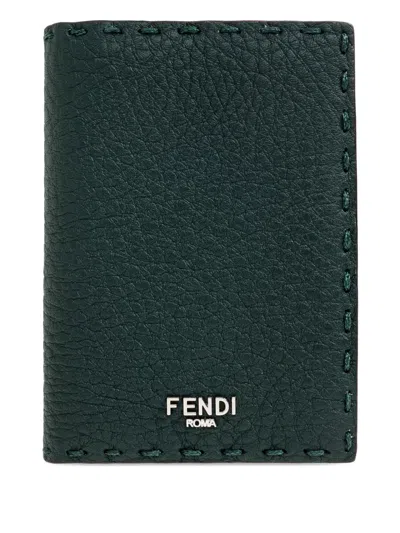 Fendi Stitched-detail Leather Cardholder In Pink