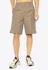 Fendi Stitching Jacquard Wool Bermuda Shorts In Brown