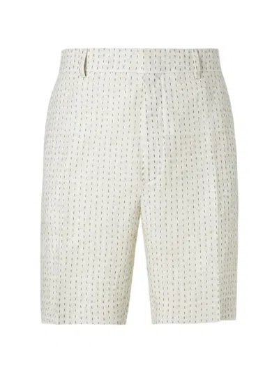 Fendi Beige Ff Linen Shorts With Topstitching In Neutral