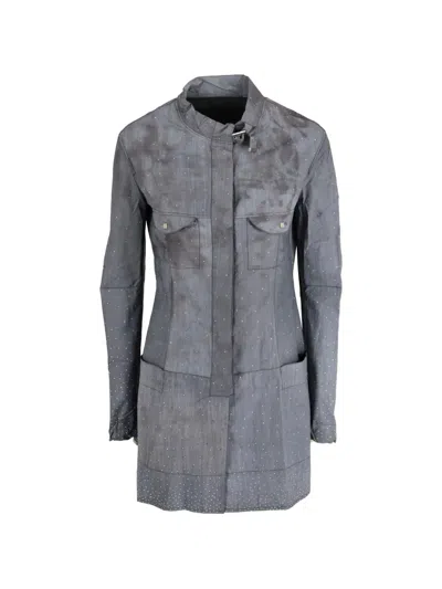 Pre-owned Fendi Stone-embellished Coat In Gray