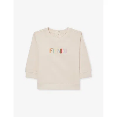 Fendi Babies' Stone Embroidered-logo Cotton Sweatshirt 9-36 In Neutral