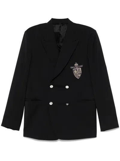 Fendi Straight-cut Double Breasted Wool Jacket Clothing In Black