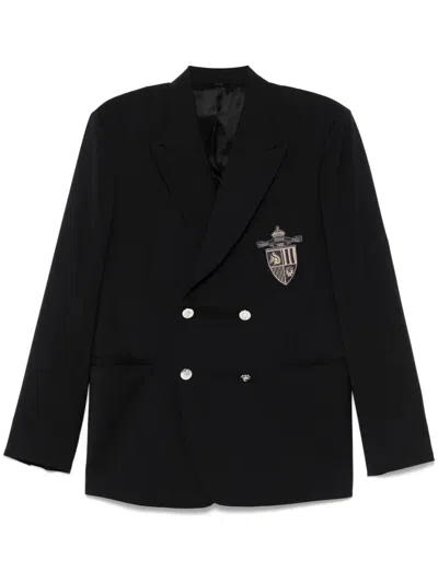 Fendi Straight-cut Double Breasted Wool Jacket Clothing In Black