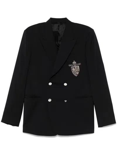 Fendi Straight-cut Double Breasted Wool Jacket Clothing In Black
