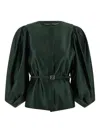 Fendi Satin Jacket With Balloon Sleeves And Belt In Green