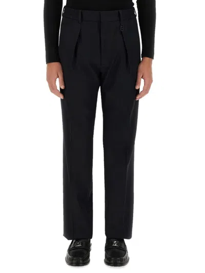Fendi Straight-fit Black Wool Pants In Blue