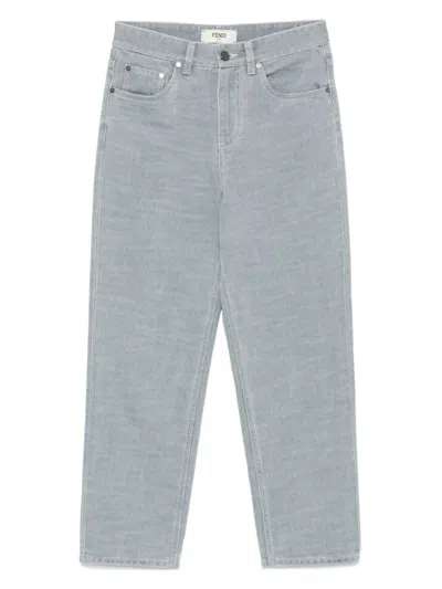 FENDI FENDI STRAIGHT-FIT DENIM TROUSERS WITH ICONIC FENDI PATCH