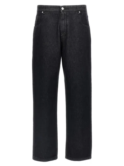 Fendi Denim Trousers With Straight Leg And Pockets In Black