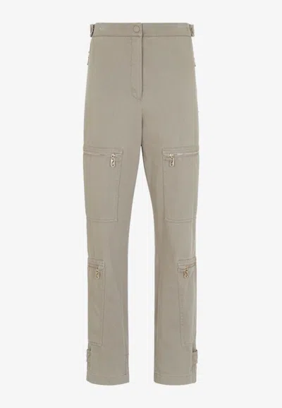 Fendi Straight-leg Pants With Zipped Pockets In Neutral