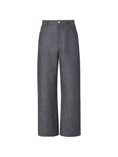 Fendi Relaxed Light Blue Linen Cotton Denim Jeans In Gray