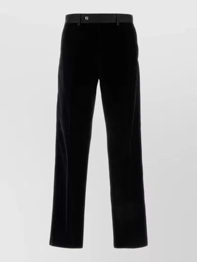 Fendi Straight Leg Velvet Trousers Belt Loops Pockets In Black