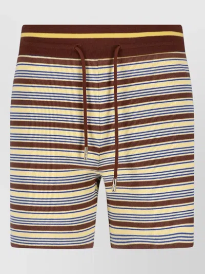 Fendi Straight Shorts Elastic Waistband Ribbed Striped In Brown