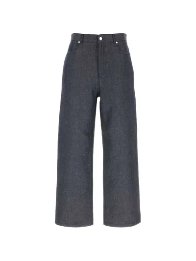 Fendi Men Blue Five-pocket Jeans In Linen And Cotton Blend Woman In Gray