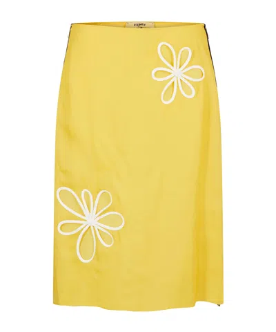 Fendi Straight-leg Mid-length Knee-length Skirt In Yellow
