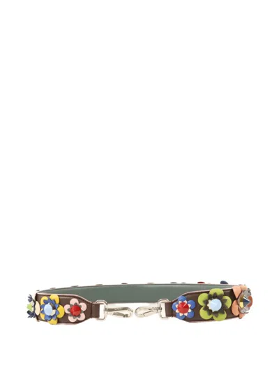 Pre-owned Fendi Strap You Flowerland Strap In Brown