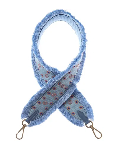 Fendi Strap You Leather-trim Denim Shoulder Strap In Blue
