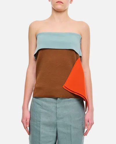 Fendi Multicolor Stretch Wool Blend Top In Brown