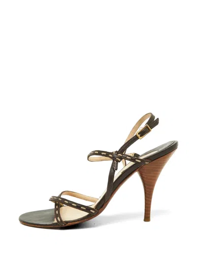 Pre-owned Fendi Strappy Contrast-stitch Sandals In Brown