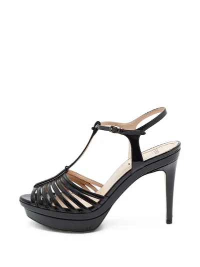Pre-owned Fendi Strappy T-bar Heeled Sandals In Black