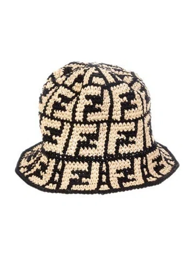 Pre-owned Fendi Straw Bucket Hat In Black/neutrals