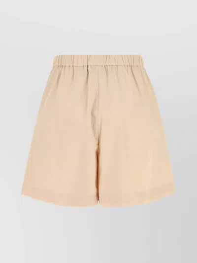 Fendi Stretch Cotton Blend Shorts With Embroidered Detail In Neutral