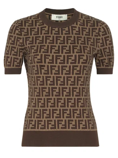 Fendi Stretch Cotton Sweat Sweater In Brown