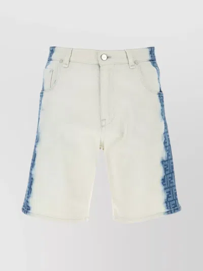 FENDI STRETCH DENIM BERMUDA SHORTS WITH DISTRESSED DETAILING
