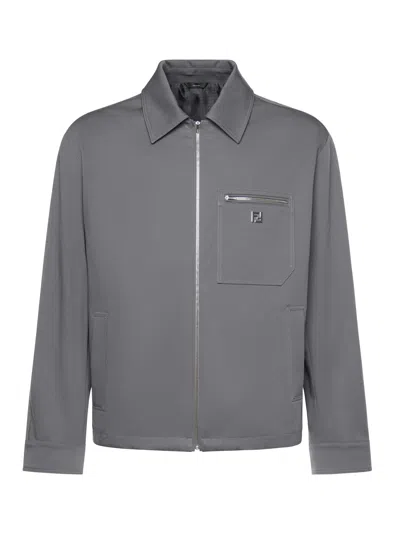 Fendi Stretch Gabardine Blouson In Gray
