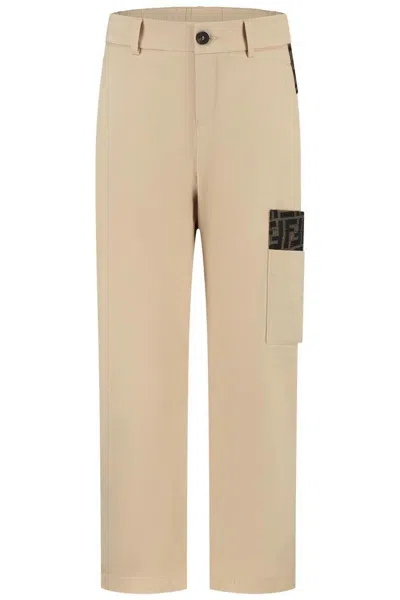 Fendi Kids' Stretch Gabardine Junior Pants In Neutral