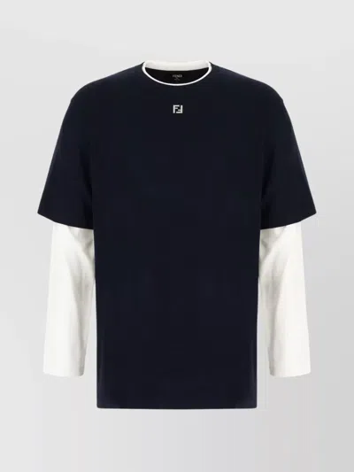 Fendi Stretch Modal Blend Crew-neck Sweater With Contrasting Fabric Inserts In Black