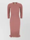 Fendi Stretch Wool Blend Dress With Ruffled Hem In Pink
